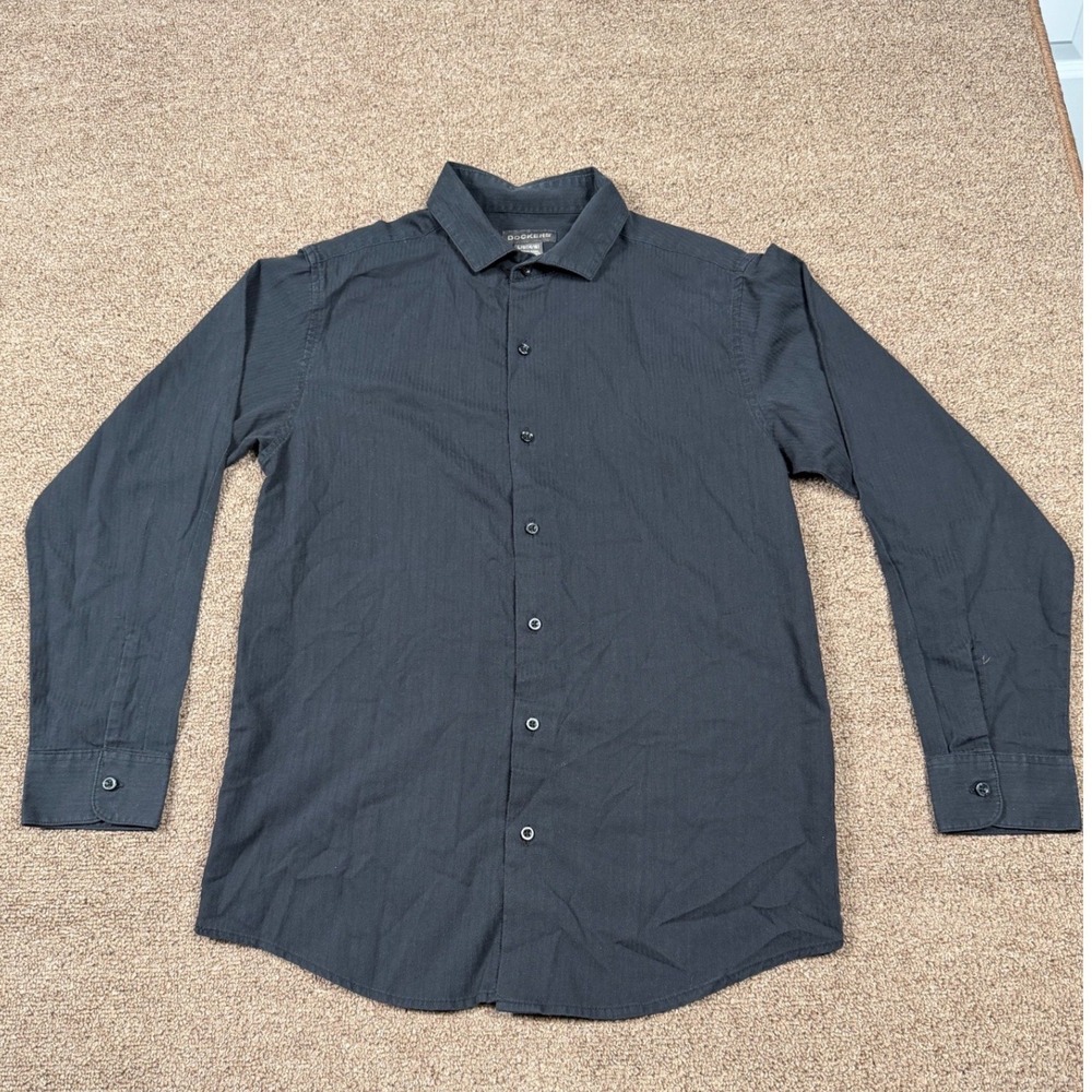 Vintage Y2K Dockers kids Long Sleeve Button Down Shirt Black Size Large